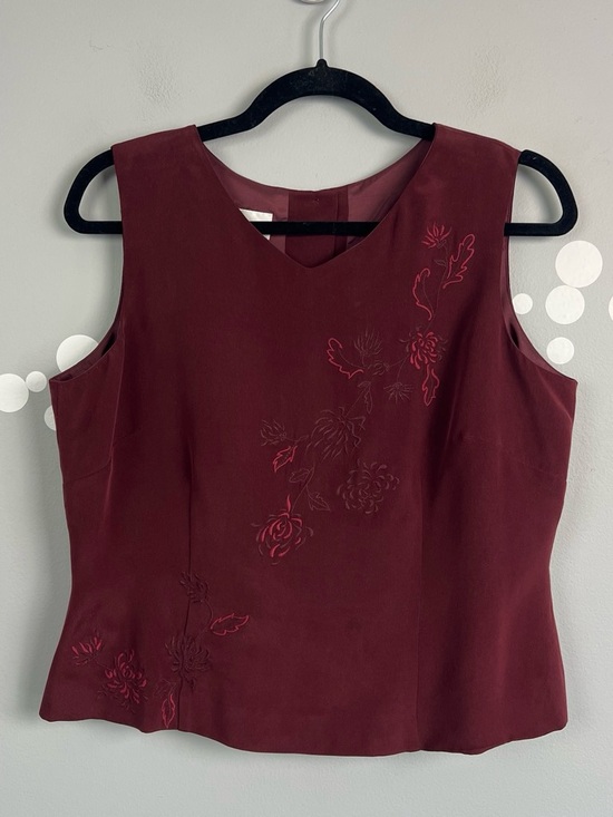 Rena Rowan Tops - Rena Rowan 100% Silk Embroidered Shell Top Burgundy Sleeveless Blouse Size 12